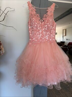 Embellished Coral Pink Tulle Party Dress for Women